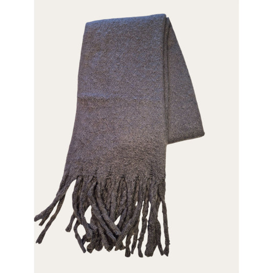 Oversized Chunky Winter Scarf with Fringe, Cozy Blanket-Style Wrap Grey