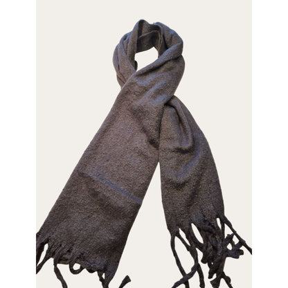 Oversized Chunky Winter Scarf with Fringe, Cozy Blanket-Style Wrap Grey