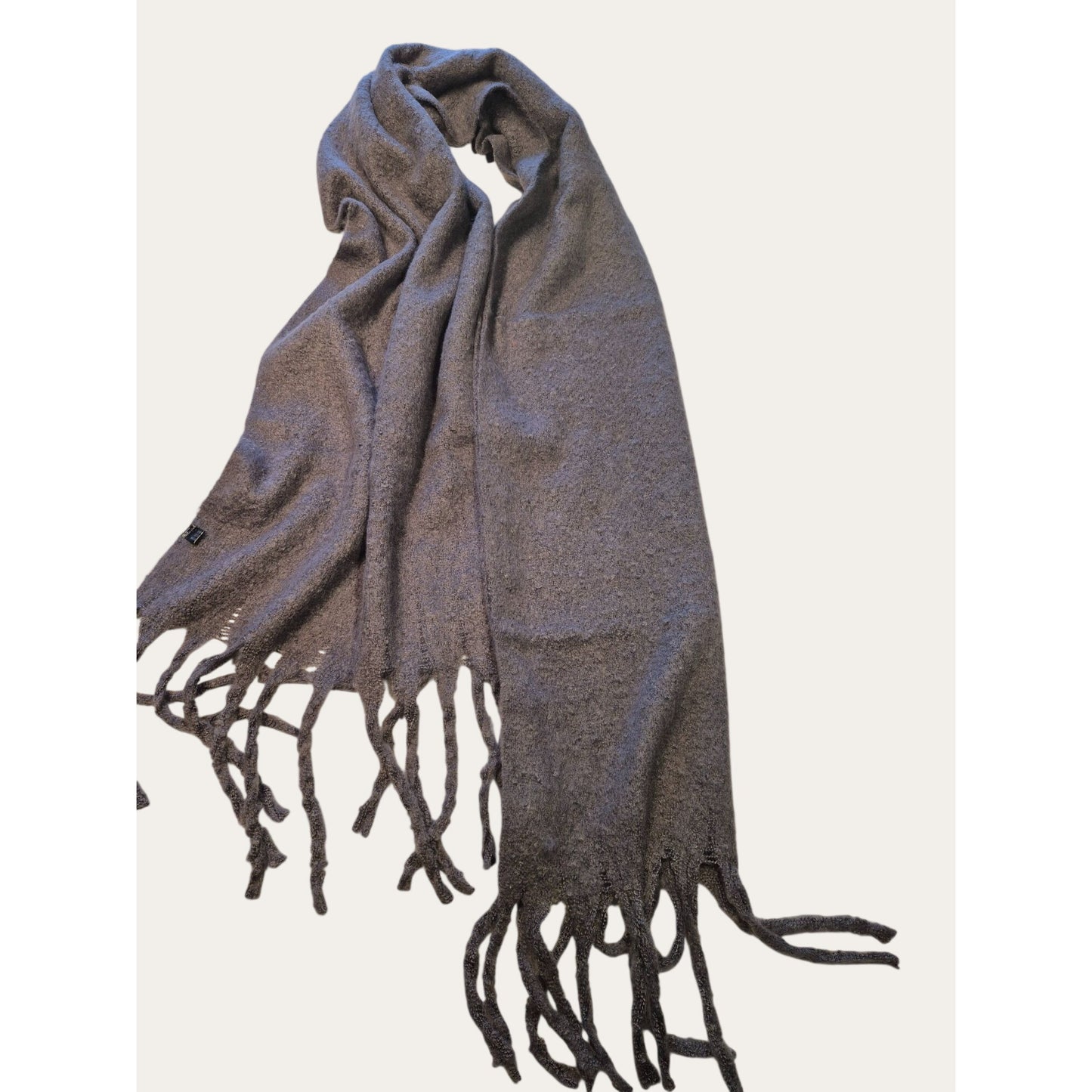 Oversized Chunky Winter Scarf with Fringe, Cozy Blanket-Style Wrap Grey
