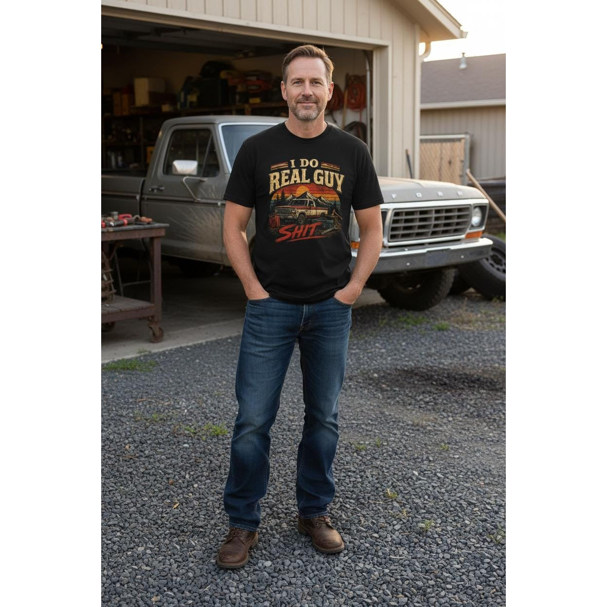 Rugged Graphic Tee "I Do Real Guy Shit" Shirt, Men’s Funny T-Shirt, Garage Dad, Mechanic Shirt, Blue Collar Gift