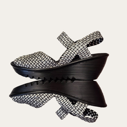 Bernie Mev Fame Black Reflective Womens Wedge Platform Shoes