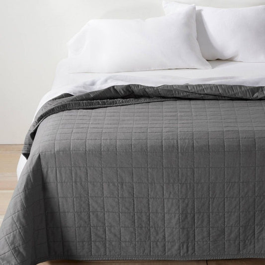 Full/Queen Heavyweight Linen Blend Quilt Dark Gray - Casaluna™: Rayon & Cotton, OEKO-TEX Certified
