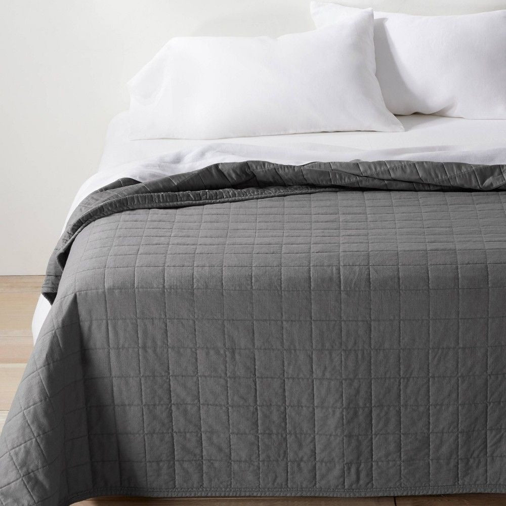 Full/Queen Heavyweight Linen Blend Quilt Dark Gray - Casaluna™: Rayon & Cotton, OEKO-TEX Certified