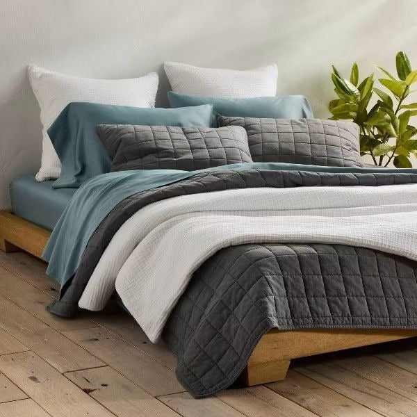 Full/Queen Heavyweight Linen Blend Quilt Dark Gray - Casaluna™: Rayon & Cotton, OEKO-TEX Certified