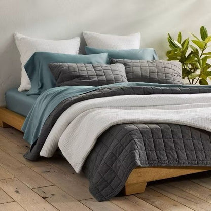 Full/Queen Heavyweight Linen Blend Quilt Dark Gray - Casaluna™: Rayon & Cotton, OEKO-TEX Certified
