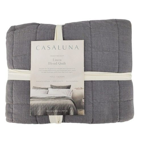 Full/Queen Heavyweight Linen Blend Quilt Dark Gray - Casaluna™: Rayon & Cotton, OEKO-TEX Certified