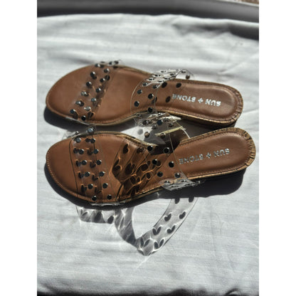 Sun + Stone Womens Clear Studded Slide Sandals