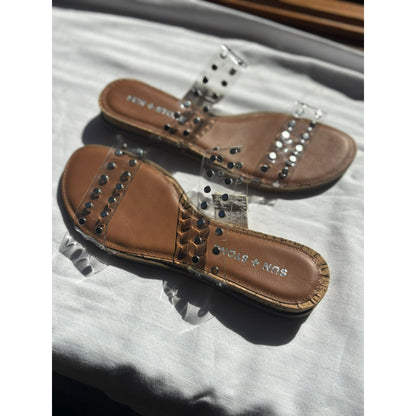 Sun + Stone Womens Clear Studded Slide Sandals