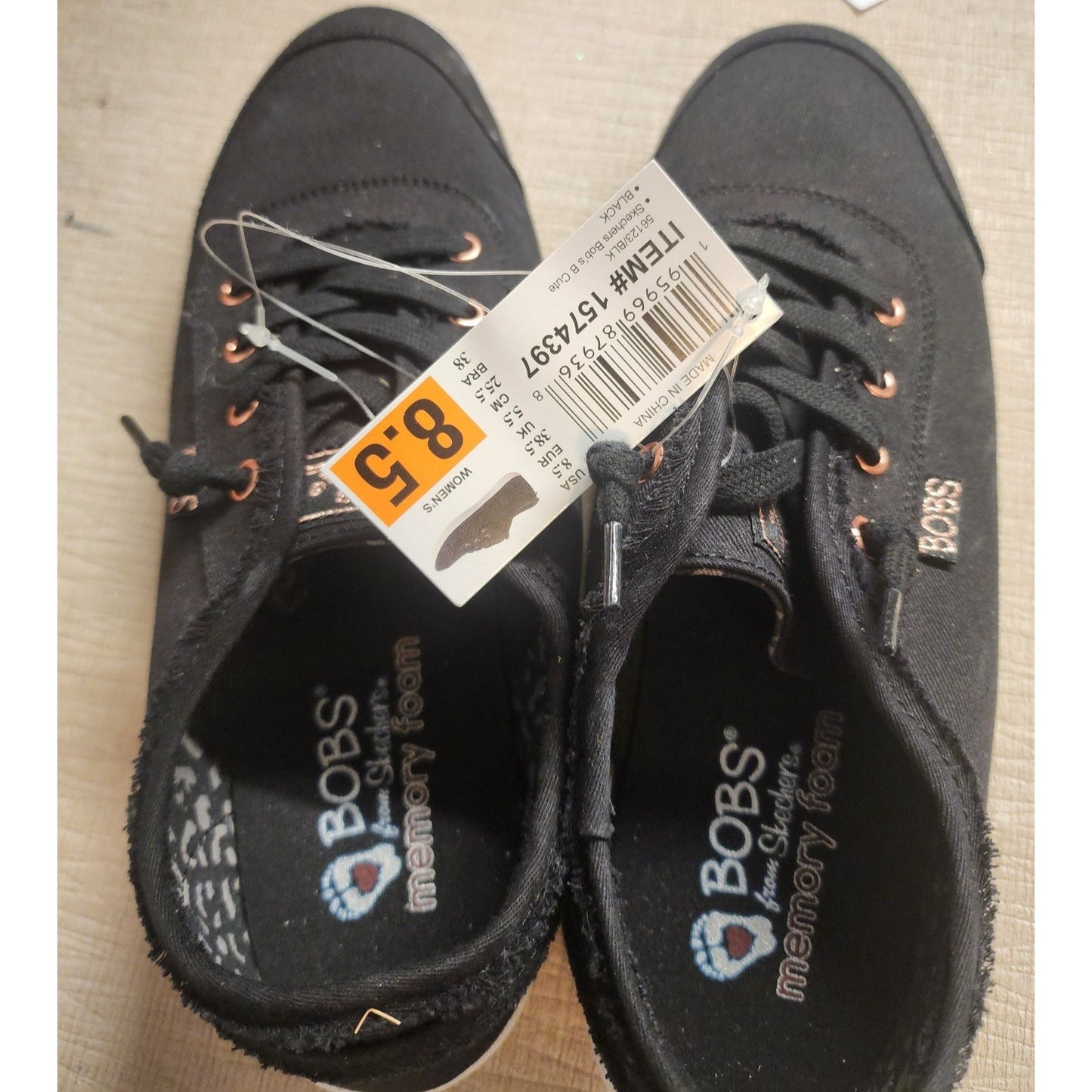 Bob's Womens Memory Foam Black Casual Sneakers Size 8.5
