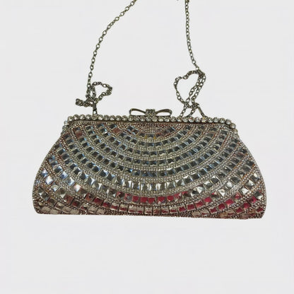 Lulu Townsend Y2K Crystal Evening Clutch Silver Rhinestone Bow Formal Bag Early 2000's Glam Vintage Style