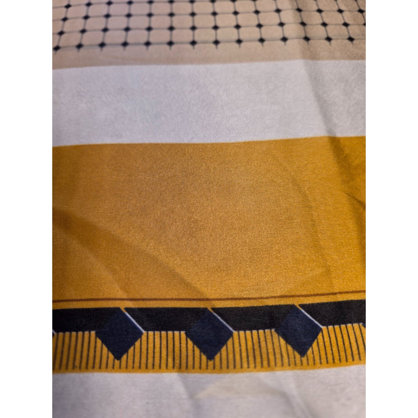 Yellow and Navy Geometric Patterned Scarf with Smooth Drape