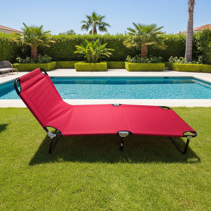 Adjustable Red Sun Lounger With Sturdy Steel Frame & Durable Fabric For Outdoor Relaxation