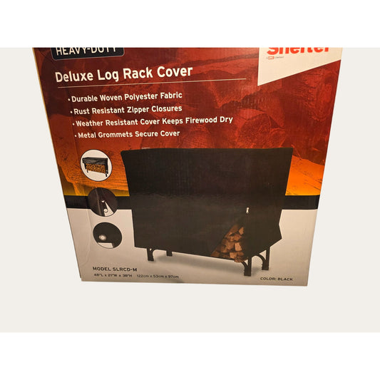 Heavy-Duty Deluxe Log Rack Cover 48" x 21" x 38" Black Weather Resistant Polyester
