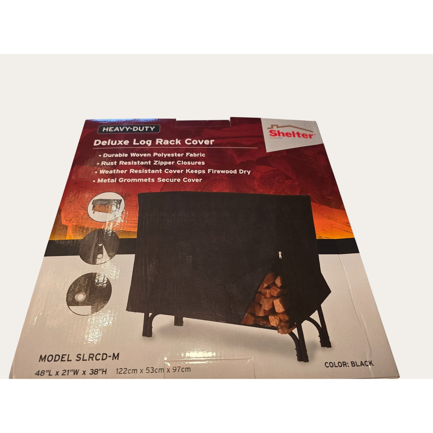 Heavy-Duty Deluxe Log Rack Cover 48" x 21" x 38" Black Weather Resistant Polyester