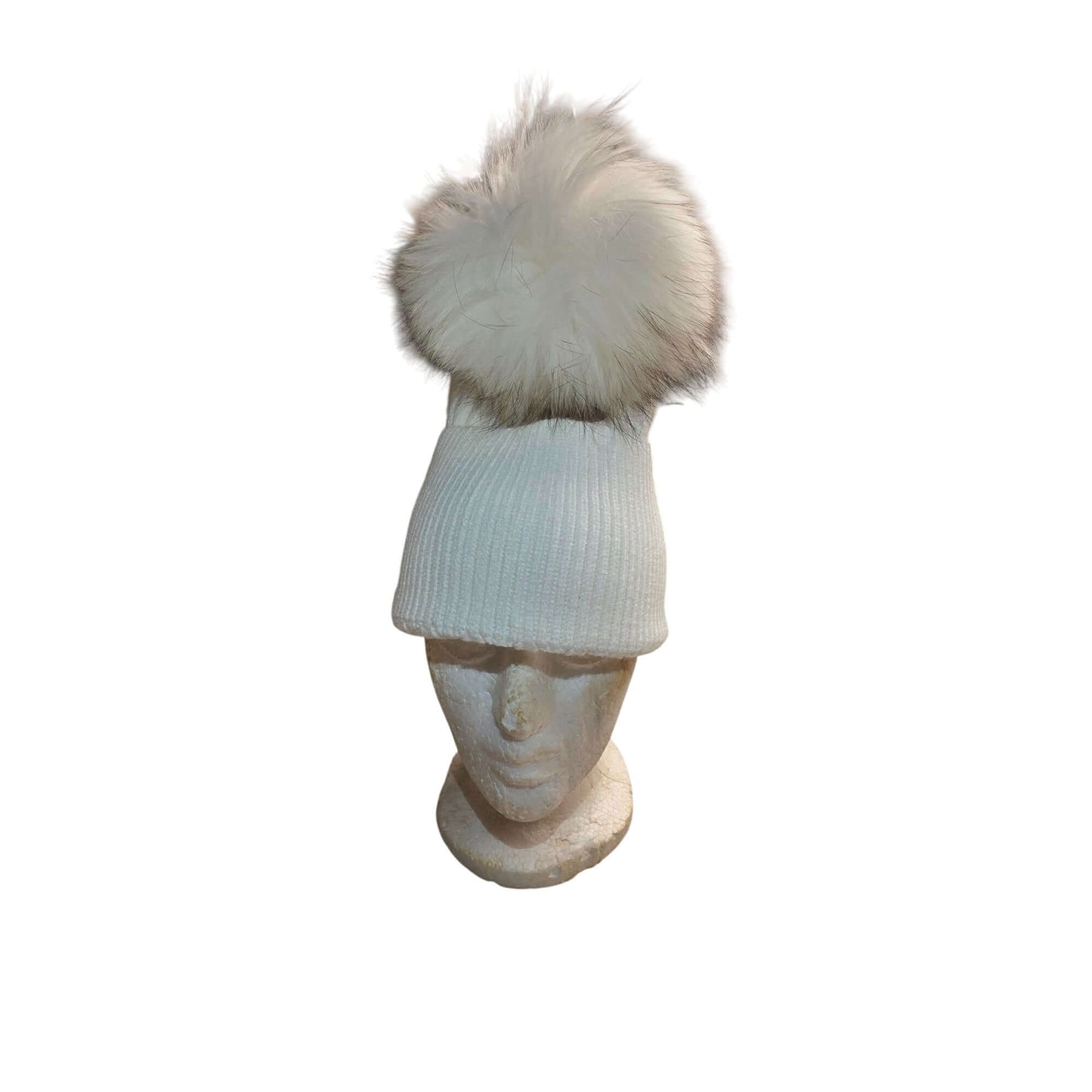 Ribbed Knit Winter Set With Faux Fur Pom Beanie & Scarf In Ivory or Gray