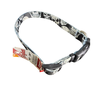 Skull Pattern Dog Collar 14"-20" Adjustable Medium Coastal Pet Black & White