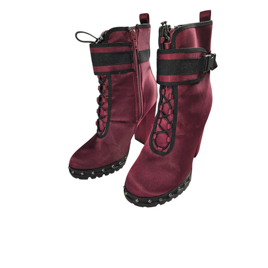 Burgundy Satin High-Heel Combat Bootswomen shoes Size 7