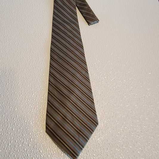 Privado Pure Silk Brown and Gray Diagonal Stripe Tie