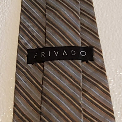 Privado Pure Silk Brown and Gray Diagonal Stripe Tie