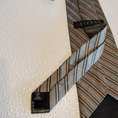 Privado Pure Silk Brown and Gray Diagonal Stripe Tie