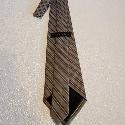 Privado Pure Silk Brown and Gray Diagonal Stripe Tie