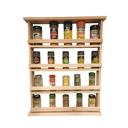 Wooden Spice Rack | 4-Tier Rustic Spice Organizer|Handmade Natural Wood |Moveable shelves.
