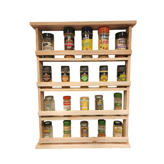 Wooden Spice Rack | 4-Tier Rustic Spice Organizer|Handmade Natural Wood |Moveable shelves.