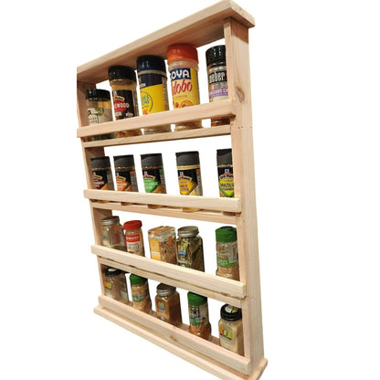 Wooden Spice Rack | 4-Tier Rustic Spice Organizer|Handmade Natural Wood |Moveable shelves.