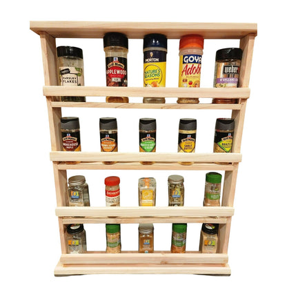 Wooden Spice Rack | 4-Tier Rustic Spice Organizer|Handmade Natural Wood |Moveable shelves.