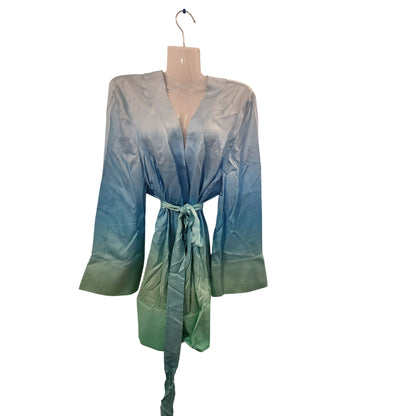 Satin Ombre Robe – Soft Blue & Teal Kimono Wrap, Lightweight Lounge Gown for Women dress