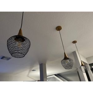 Modern 7inch Mini Farmhouse Metal Cage Gold Pendant 1-Light Black Wire Kitchen