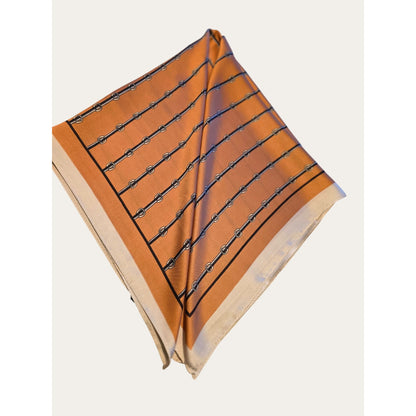 Vintage Equestrian Print Scarf Orange & Beige
