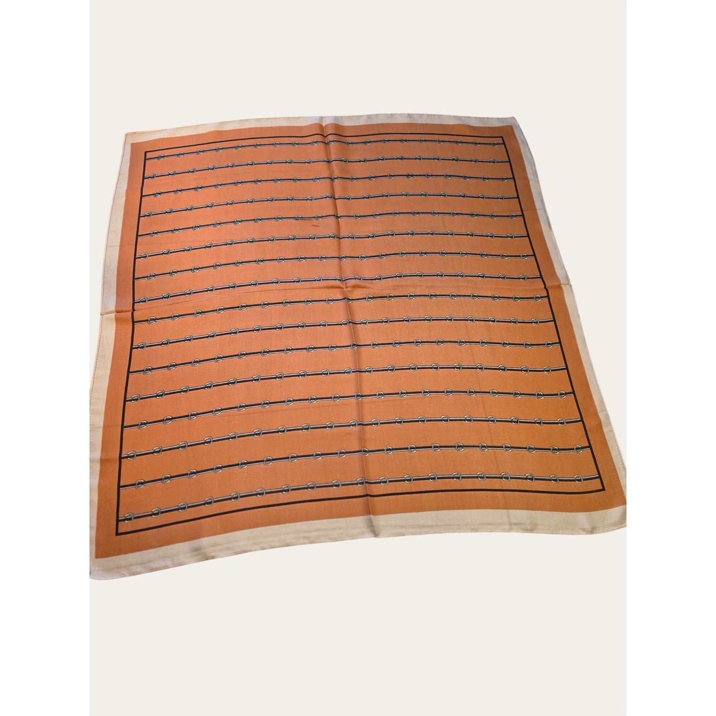 Vintage Equestrian Print Scarf Orange & Beige