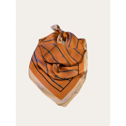 Vintage Equestrian Print Scarf Orange & Beige
