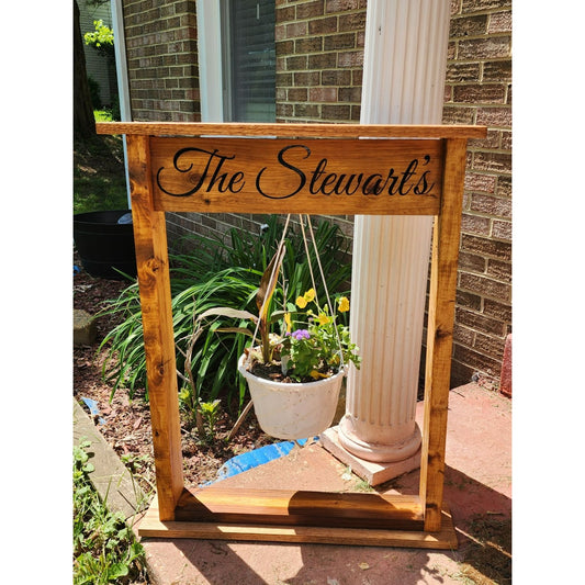 🪴 Personalized wood Hanging Flower Sign Stand – Custom Outdoor Sign Stand with Flower Pot Hanger