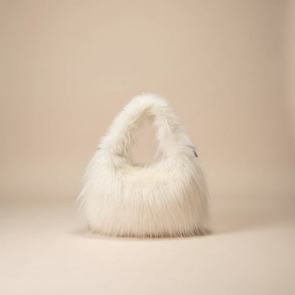 Women’s Faux Fur Hobo Shoulder Bag With Chain Strap Soft Plush Purse