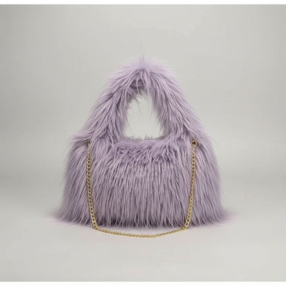 Women’s Faux Fur Hobo Shoulder Bag With Chain Strap Soft Plush Purse