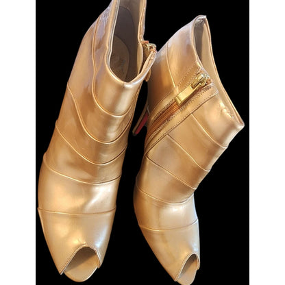 Christian Louboutin Robot 120 Miroire Gold Peep Toe Booties – Size 38 – Iconic Style