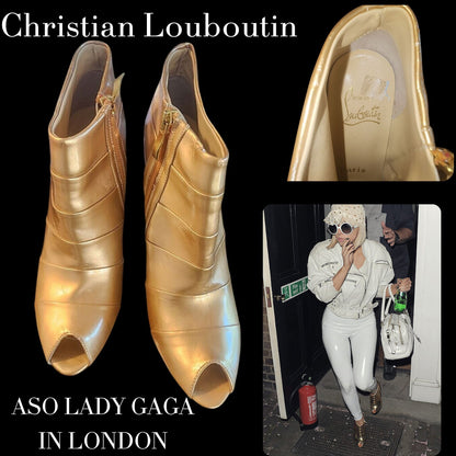 Christian Louboutin Robot 120 Miroire Gold Peep Toe Booties – Size 38 – Iconic Style