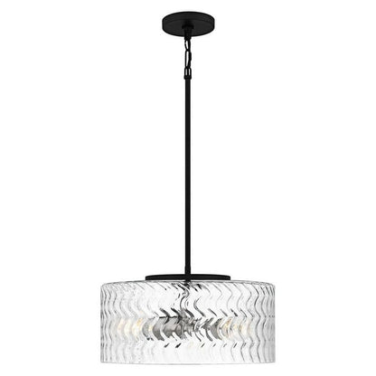 Elara 3-Light Matte Black and Brushed Nickel Pendant Lighting with Clear Textured Glass Shade