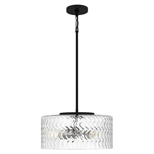 Elara 3-Light Matte Black and Brushed Nickel Pendant Lighting with Clear Textured Glass Shade