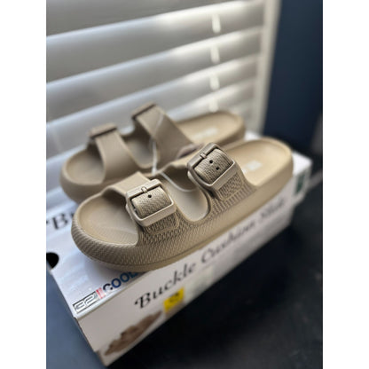 Buckle Cushion Slide Sandals By BE COOL Natural
