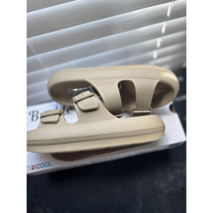 Buckle Cushion Slide Sandals By BE COOL Natural
