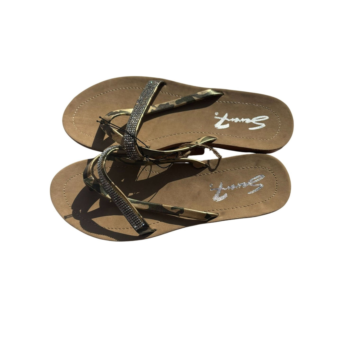 Seven7 Bondi Caramel Womens Gold Camo Sandals W/Rhinestone Straps 9