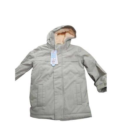Kids Olive Green Hooded Winter Coat W/ Faux Fur Lining & Zip Closure
