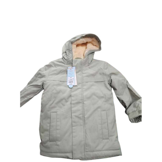 Kids Olive Green Hooded Winter Coat W/ Faux Fur Lining & Zip Closure