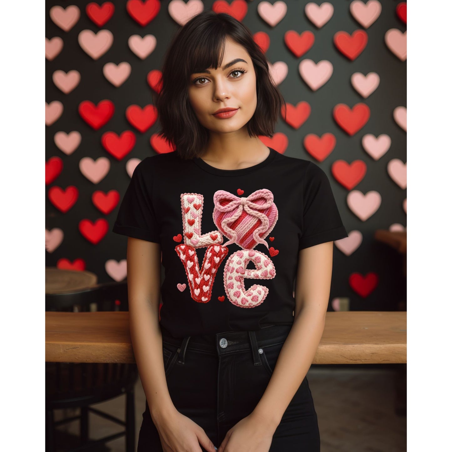 LOVE Knit Look Shirt Cozy Valentine Graphic Tee