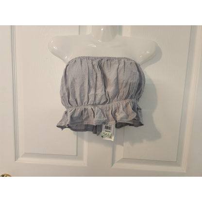 Sadie & Sage Cloud Blue Strapless Ruffle Hem Top Medium 100% Cotton Boho Summer Style
