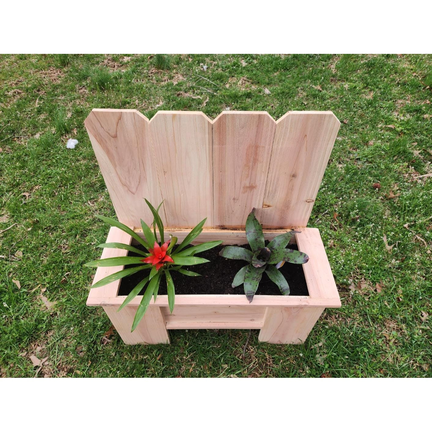 Charming Planter Box w/Unique Fencing Design | Can be Personalized | Cedar Wood Planter | Flower Box | Perfect for Indoor & Outdoor spaces