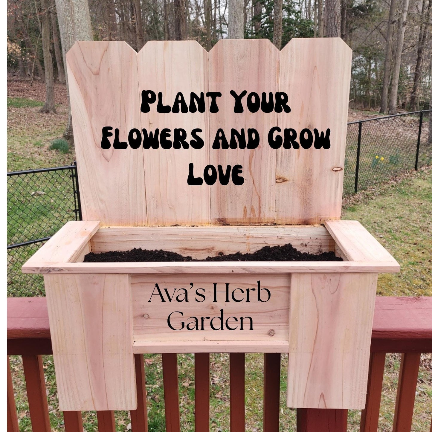 Charming Planter Box w/Unique Fencing Design | Can be Personalized | Cedar Wood Planter | Flower Box | Perfect for Indoor & Outdoor spaces